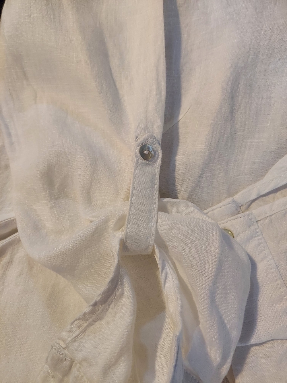 Sigrid Olsen White Linen Roll Tab Sleeve Button-Down Shirt - Picture 8 of 9